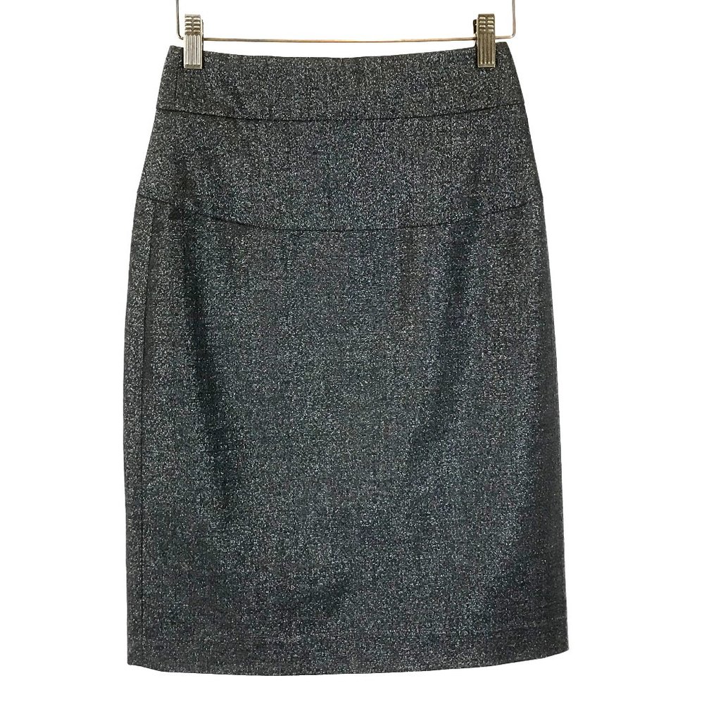 Womens Size 2 Theory Gray Wool Blend Metallic Sheen Knee-Length Pencil Skirt